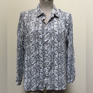 Artistic floral hi-low button down shirt black white XL